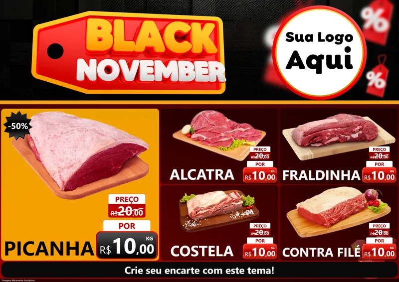 Modelo de Encarte para Encarte A4 Horizontal com o tema Black November para Açougue
