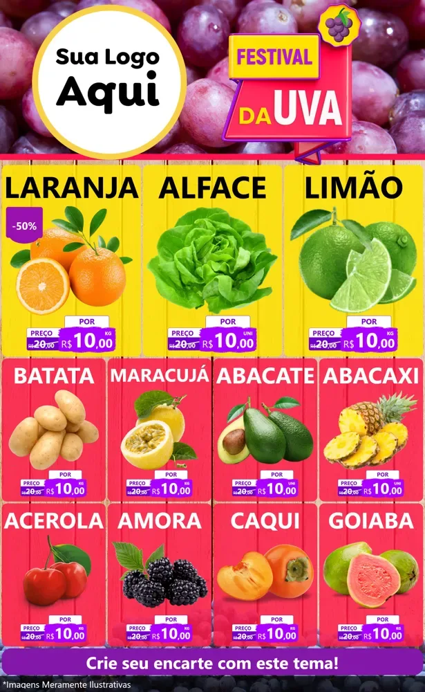 Modelo de Encarte para Encarte Grande com o tema Festival da Uva para Hortifrúti