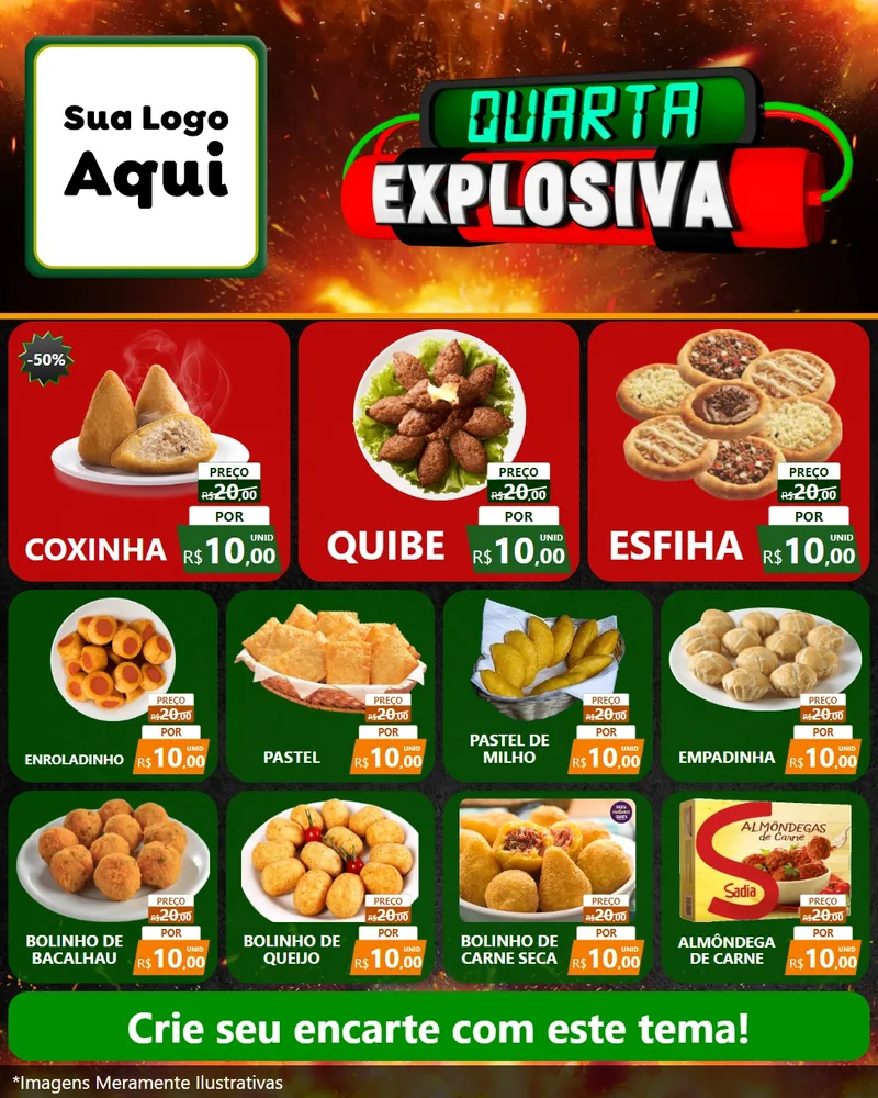 Modelo de Rede Social para Feed Instagram com o tema Quarta Explosiva para Salgadaria