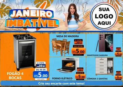 Modelo de Encarte para Encarte A4 Horizontal com o tema Janeiro Imbatível para Móveis e Eletro