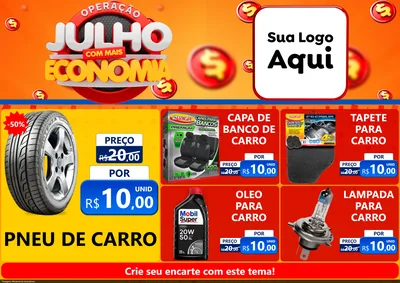 Modelo de Encarte para Encarte A4 Horizontal com o tema Operação Julho Com Mais Economia para Auto peças