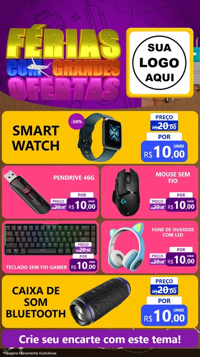 Modelo de TV para TV Vertical com o tema Férias com Grandes Ofertas para Informática