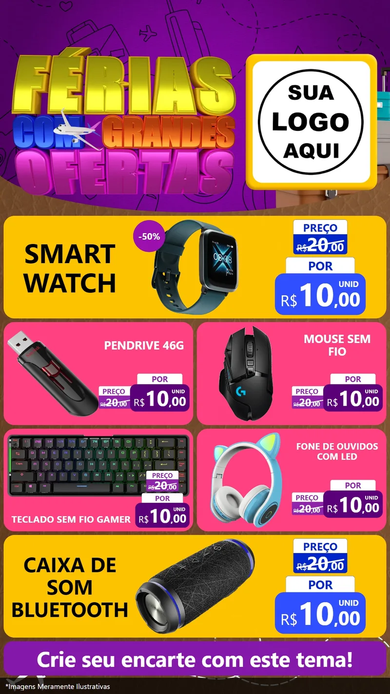 Modelo de TV para TV Vertical com o tema Férias com Grandes Ofertas para Informática