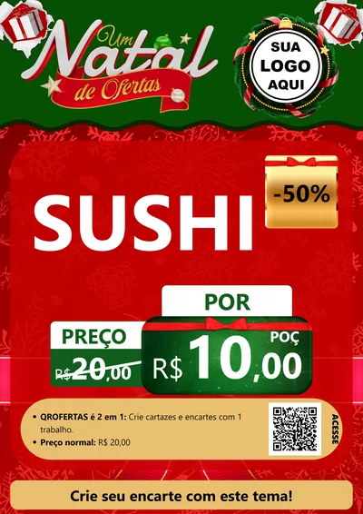 Modelo de Cartaz para Cartaz A4 Vertical com o tema Um Natal de Ofertas para Comida japonesa