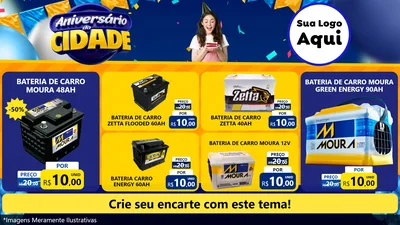 Modelo de TV para TV Horizontal com o tema Aniversário da Cidade para Baterias Elétricas