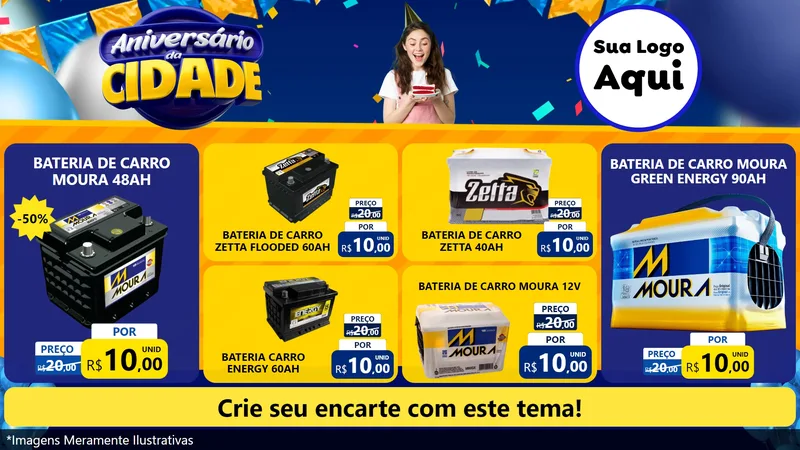 Modelo de TV para TV Horizontal com o tema Aniversário da Cidade para Baterias Elétricas