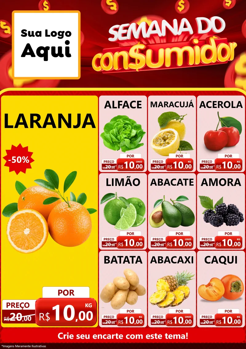 Modelo de Encarte para Encarte A4 Vertical com o tema Semana do Consumidor para Hortifrúti