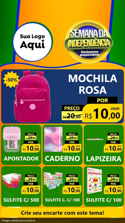 Modelo de Rede Social para Stories com o tema Semana da Independência Declaramos Preços Baixos para Papelaria