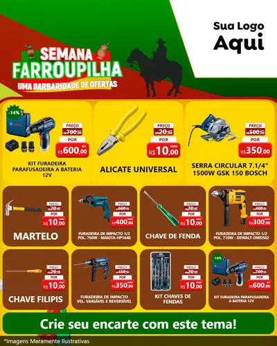 Modelo de Rede Social para Feed Instagram com o tema Semana Farroupilha - Uma Barbaridade de Ofertas para Maquinas e Ferramentas