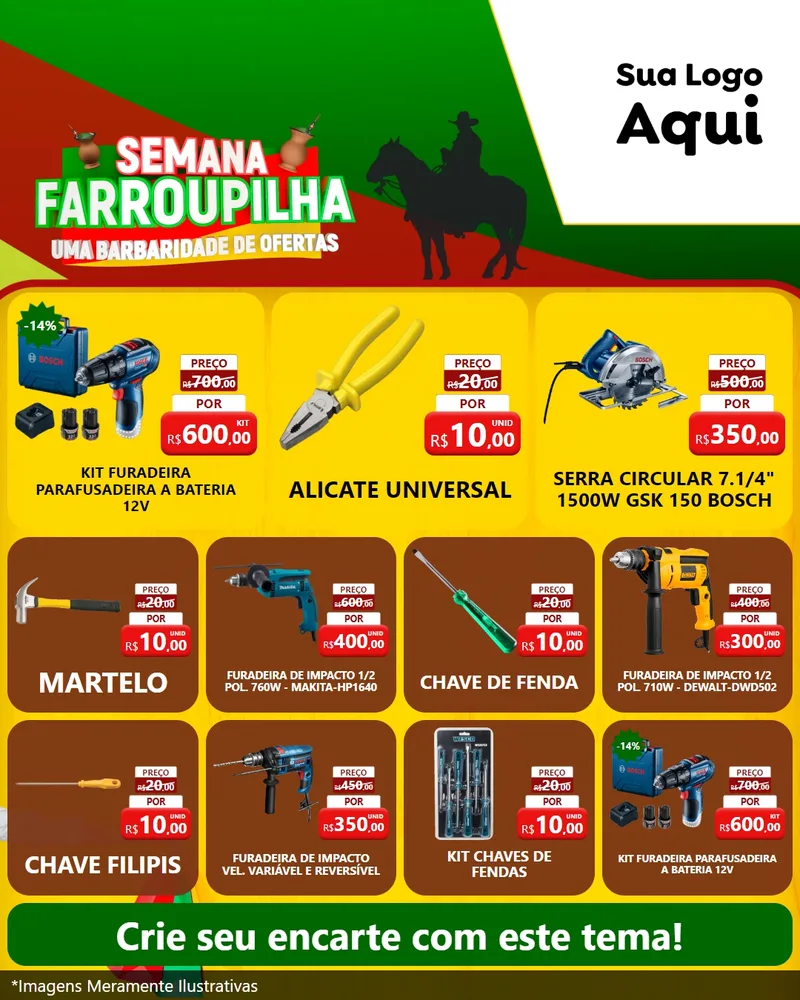 Modelo de Rede Social para Feed Instagram com o tema Semana Farroupilha - Uma Barbaridade de Ofertas para Maquinas e Ferramentas