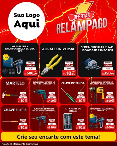 Modelo de Rede Social para Feed Instagram com o tema Ofertas Relâmpago para Maquinas e Ferramentas