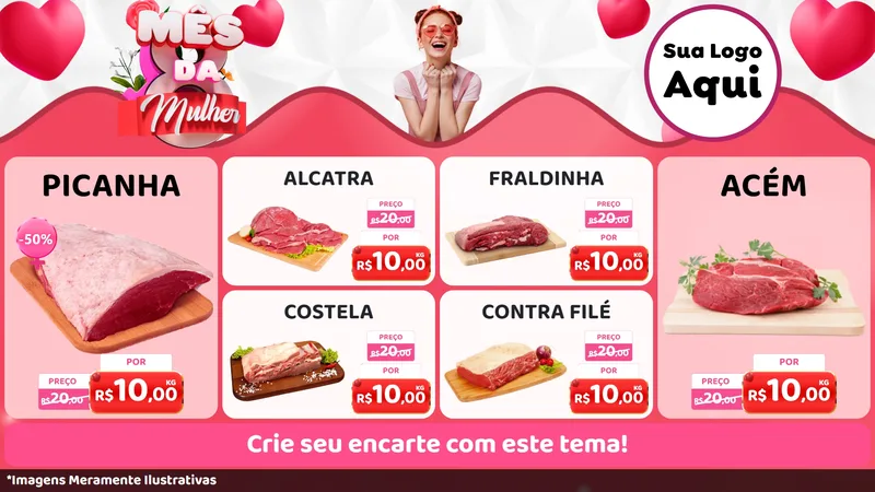 Modelo de TV para TV Horizontal com o tema Mês da Mulher para Açougue