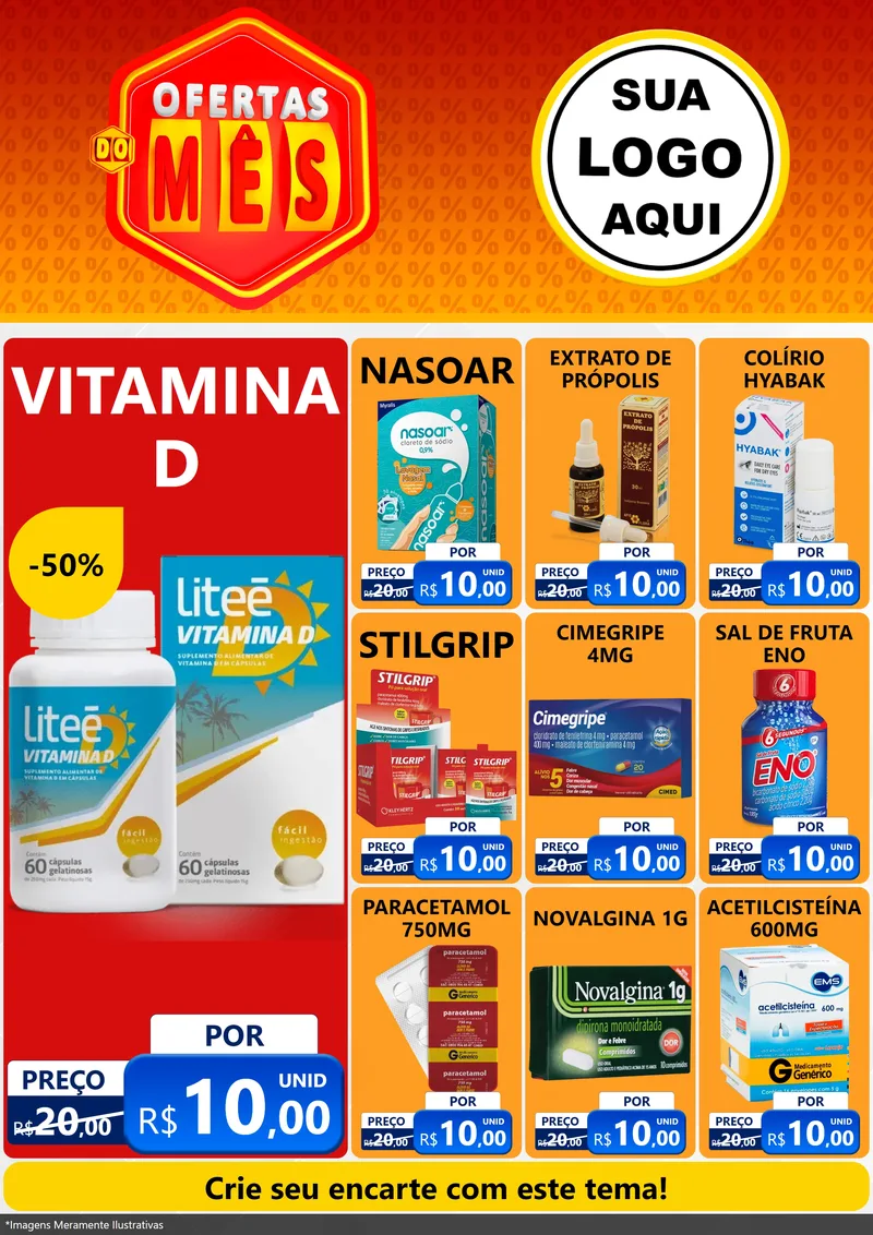 Modelo de Encarte para Encarte A4 Vertical com o tema Ofertas do Mês para Farmácia