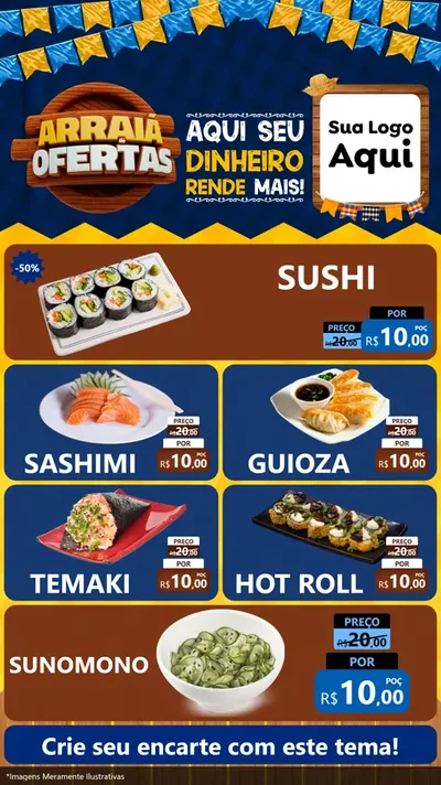 Modelo de TV para TV Vertical com o tema Arraiá de Ofertas - Junina para Comida japonesa