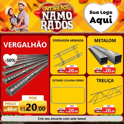 Modelo de Rede Social para Feed Facebook com o tema Arraiá dos Namorados para Ferragens