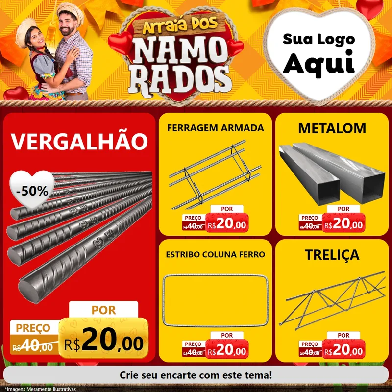 Modelo de Rede Social para Feed Facebook com o tema Arraiá dos Namorados para Ferragens