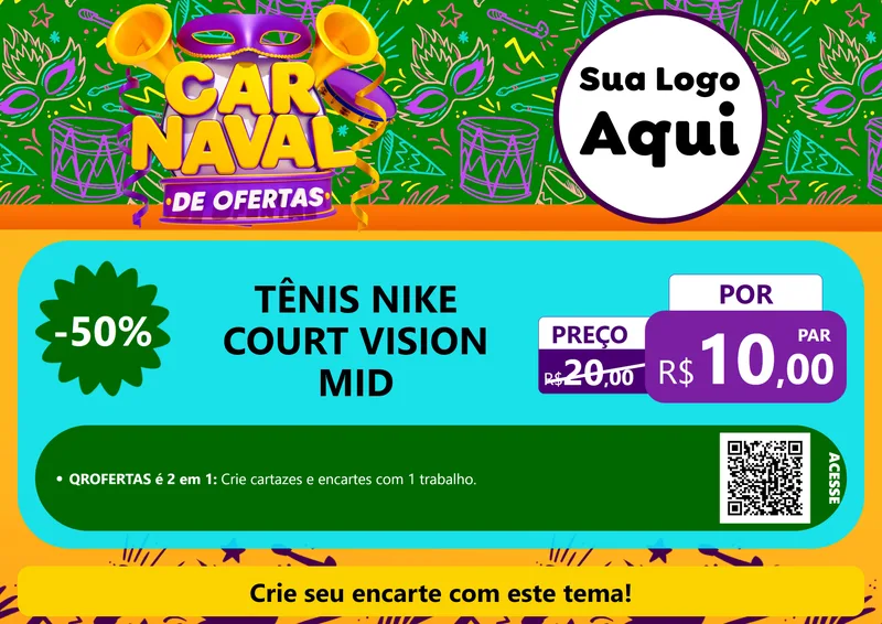 Modelo de Cartaz para Cartaz A4 Horizontal com o tema Carnaval de Ofertas para Calçados