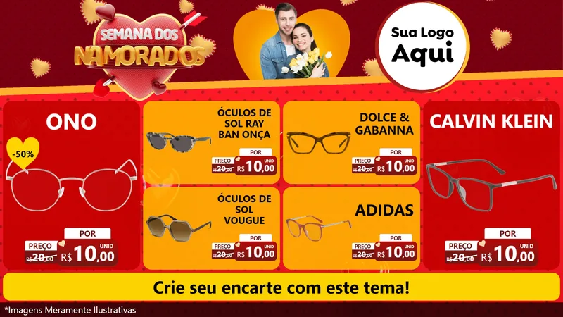 Modelo de TV para TV Horizontal com o tema Semana dos Namorados para Óticas