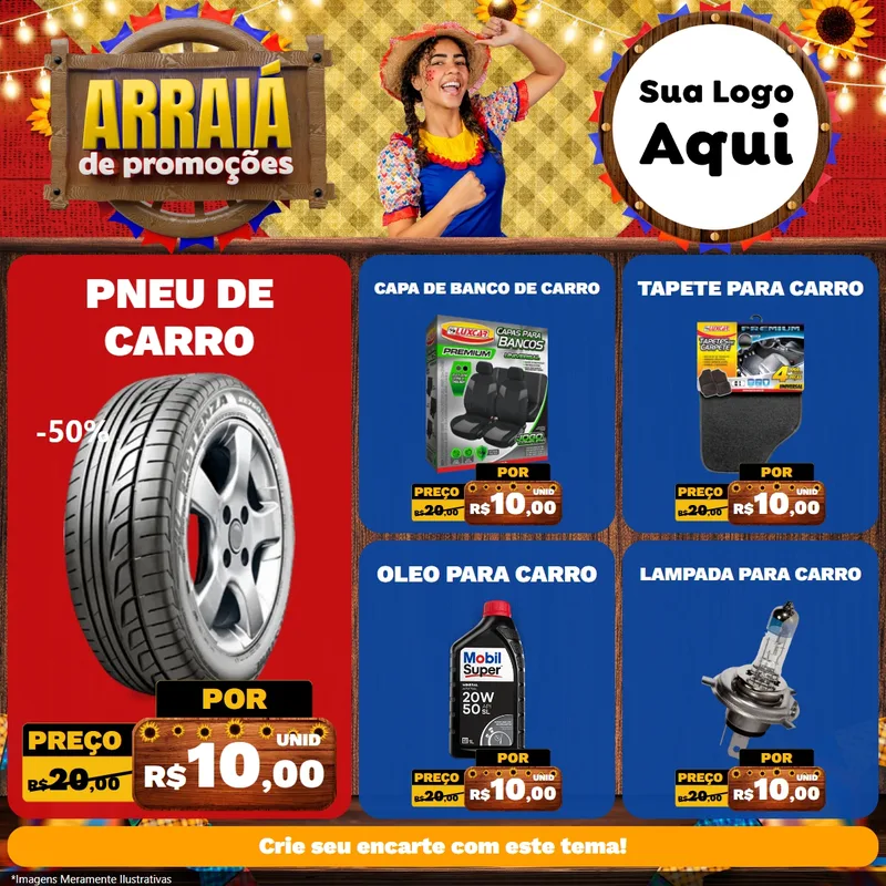 Modelo de Rede Social para Feed Facebook com o tema Arraiá de Promoções para Auto peças