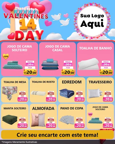 Modelo de Rede Social para Feed Instagram com o tema Valentine's Day para Cama, Mesa e Banho