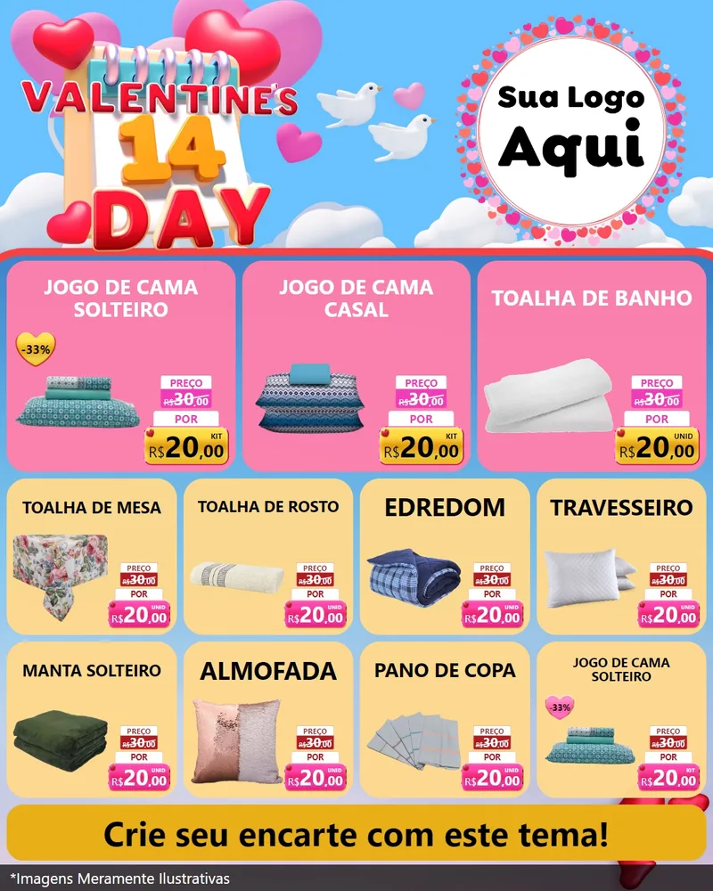 Modelo de Rede Social para Feed Instagram com o tema Valentine's Day para Cama, Mesa e Banho