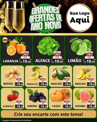 Modelo de Rede Social para Feed Instagram com o tema Grandes Ofertas de Ano Novo para Hortifrúti