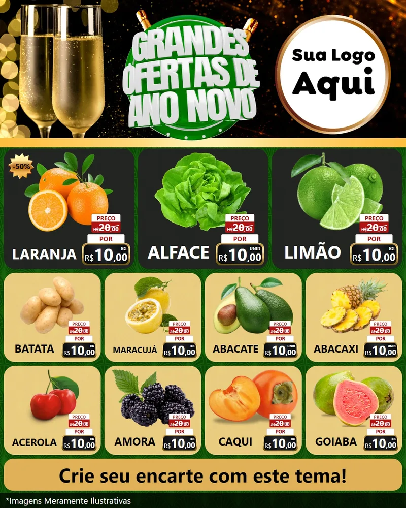 Modelo de Rede Social para Feed Instagram com o tema Grandes Ofertas de Ano Novo para Hortifrúti