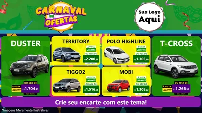 Modelo de TV para TV Horizontal com o tema Carnaval de Ofertas para Concessionaria de Carros