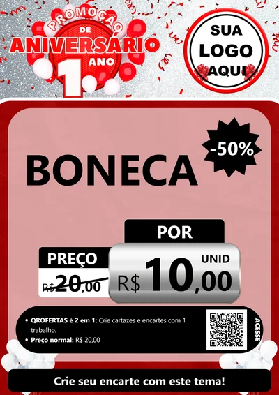 Modelo de Cartaz para Cartaz A4 Vertical com o tema Promoção de Aniversário - 1 Ano para Brinquedos
