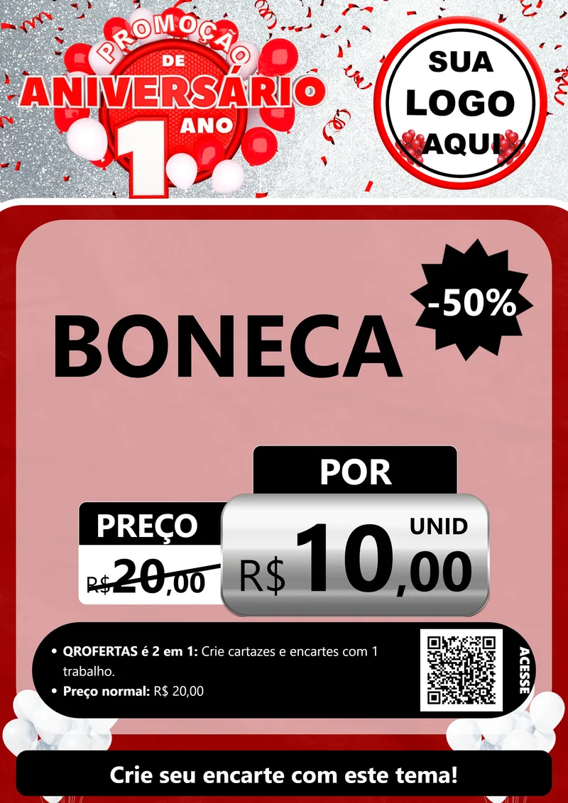 Modelo de Cartaz para Cartaz A4 Vertical com o tema Promoção de Aniversário - 1 Ano para Brinquedos