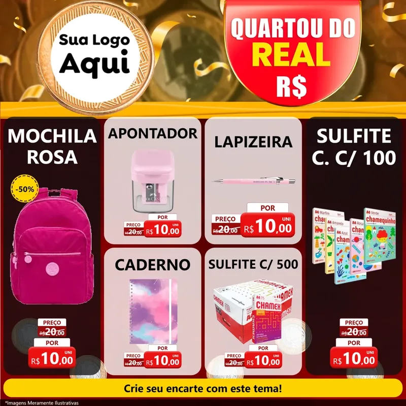 Modelo de Rede Social para Feed Facebook com o tema Quartou do Real para Papelaria