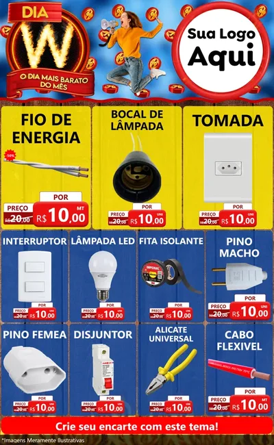 Modelo de Encarte para Encarte Grande com o tema Dia W - O Dia Mais Barato Do Mês para Materiais Elétricos