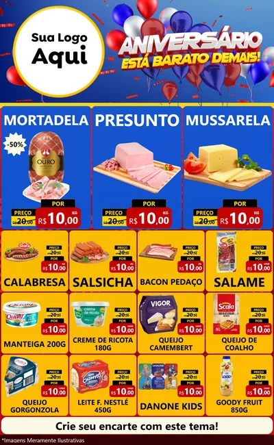 Modelo de Encarte para Encarte Grande com o tema Aniversário para Frios e Laticínios