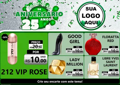 Modelo de Encarte para Encarte A4 Horizontal com o tema Promoção de Aniversário - 25 Anos para Perfumes