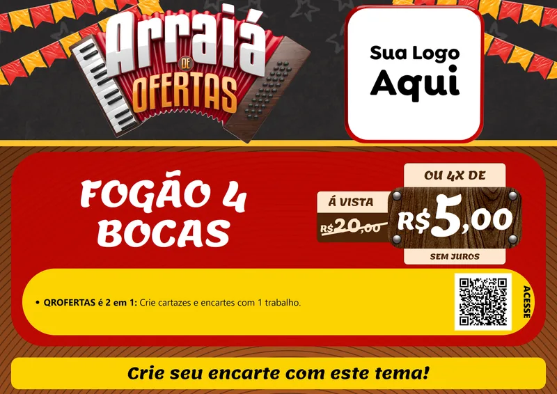 Modelo de Cartaz para Cartaz A4 Horizontal com o tema Arraiá de Ofertas - Junina para Móveis e Eletro