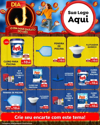 Modelo de Rede Social para Feed Instagram com o tema Dia J - O Dia Mais Barato Do Mês para Produtos para Piscina