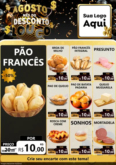 Modelo de Encarte para Encarte A4 Vertical com o tema Agosto Mês do Desconto Louco para Padaria