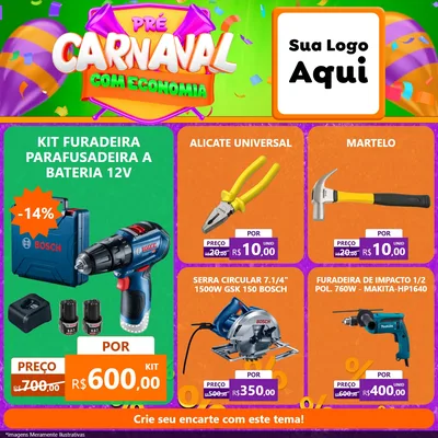 Modelo de Rede Social para Feed Facebook com o tema Pré-Carnaval Com Economia para Maquinas e Ferramentas