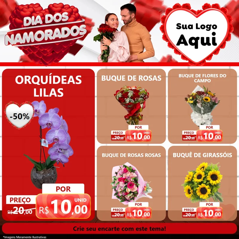Modelo de Rede Social para Feed Facebook com o tema Dia dos Namorados para Floricultura e jardim