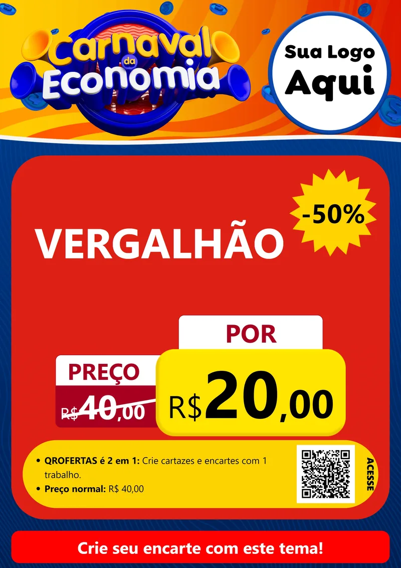 Modelo de Cartaz para Cartaz A4 Vertical com o tema Carnaval da Economia para Ferragens