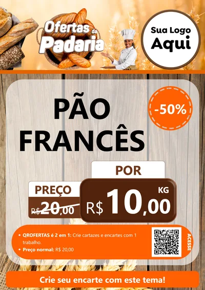Modelo de Cartaz para Cartaz A4 Vertical com o tema Ofertas da Padaria para Padaria