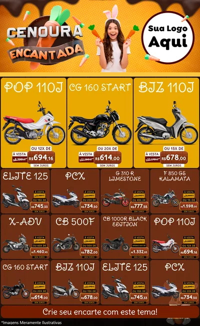 Modelo de Encarte para Encarte Grande com o tema Cenoura Encantada - Páscoa para Concessionaria de Motos