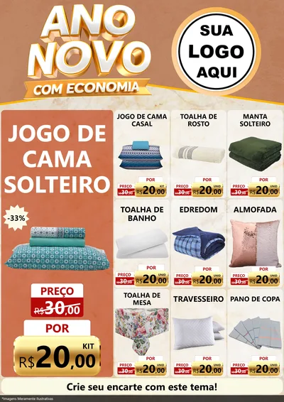 Modelo de Encarte para Encarte A4 Vertical com o tema Ano Novo Com Economia para Cama, Mesa e Banho