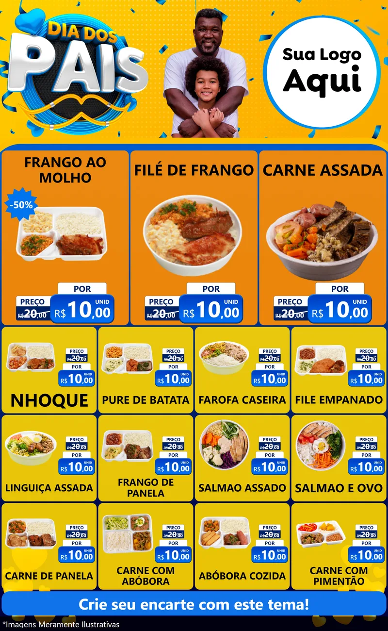 Modelo de Encarte para Encarte Grande com o tema Dia dos Pais para Restaurante