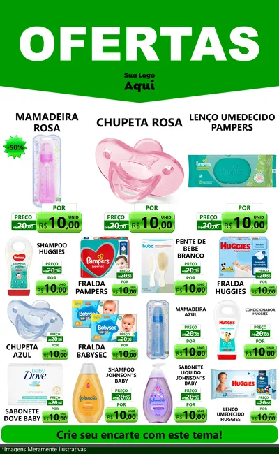 Modelo de Encarte para Encarte Grande com o tema Ofertas Verde Cartaz para Bebês
