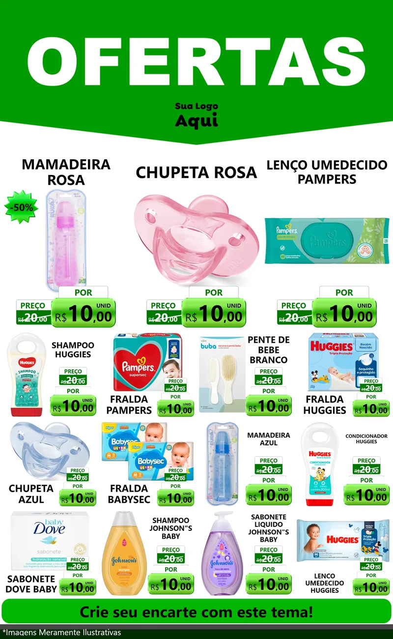 Modelo de Encarte para Encarte Grande com o tema Ofertas Verde Cartaz para Bebês