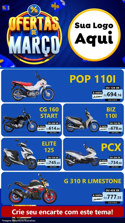 Modelo de TV para TV Vertical com o tema Ofertas de Março para Concessionaria de Motos