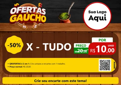 Modelo de Cartaz para Cartaz A4 Horizontal com o tema Ofertas Dia do Gaúcho para Hamburgueria