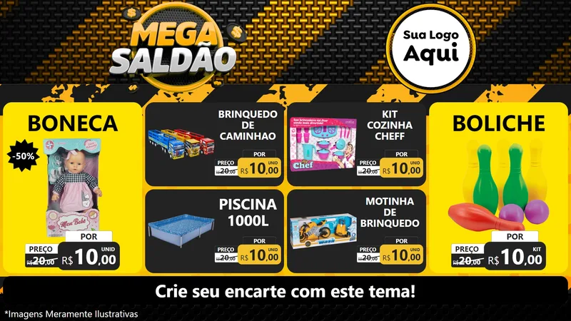 Modelo de TV para TV Horizontal com o tema Mega Saldão para Brinquedos