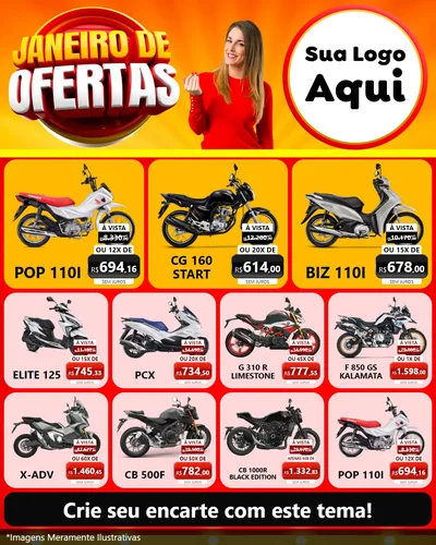 Modelo de Rede Social para Feed Instagram com o tema Janeiro de Ofertas para Concessionaria de Motos